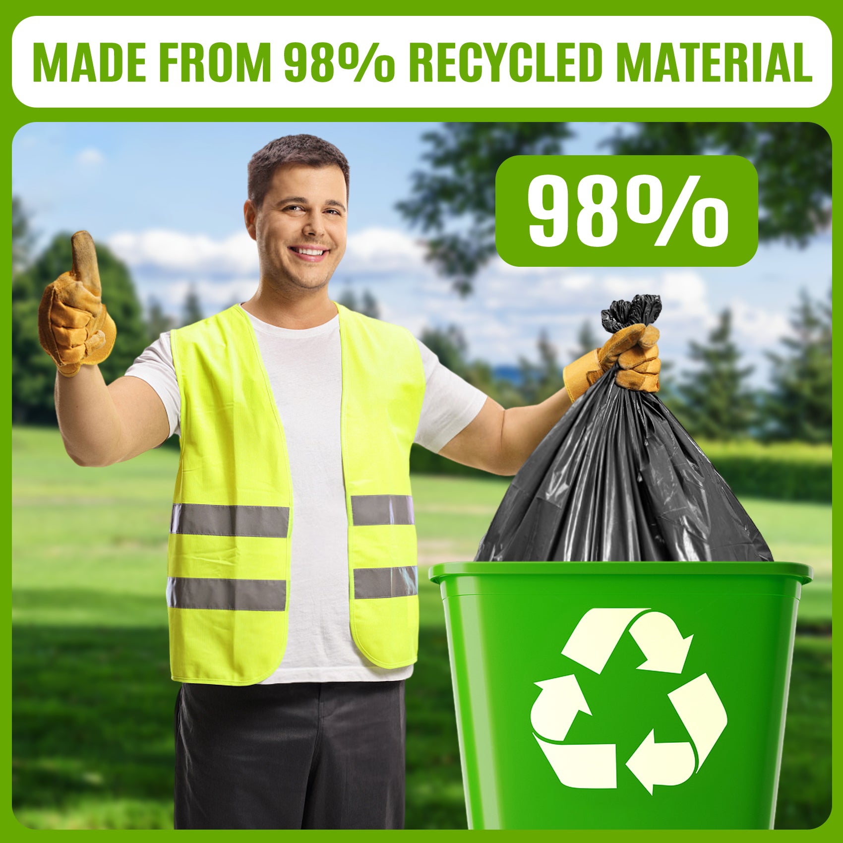 GRANDMA SHARK 20 Pack 100L Heavy Duty Bin Bags, Recycled Material Refuse Sacks, Strong 33 Micron Black Bin Bags, for Home & Commercial Waste Disposal, Durable & Leak-Proof