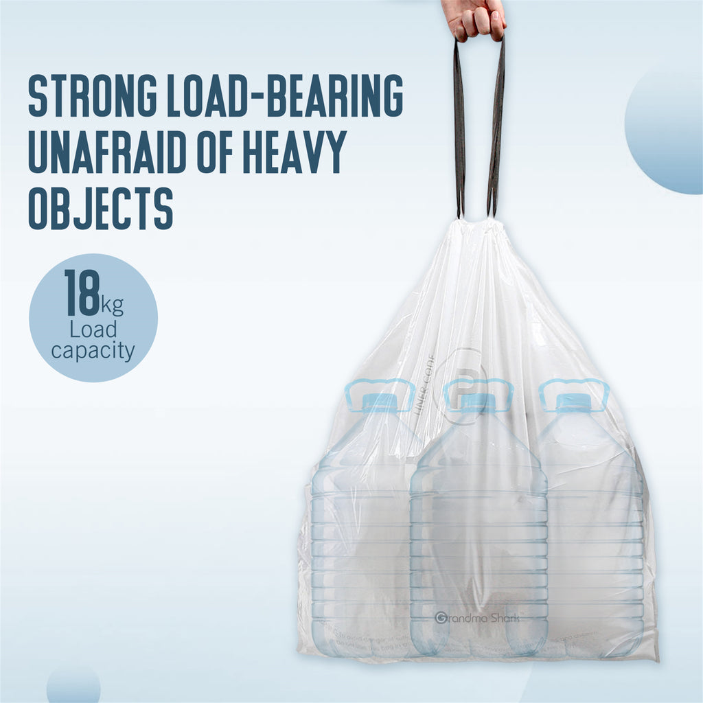 GRANDMA SHARK 50-58L UP TO 65L Bin Bags 90 Liners Drawstring Trash Bag, Handle Waste Bags, Super Strong, Anti-drip Unscented, 70 × 77 cm