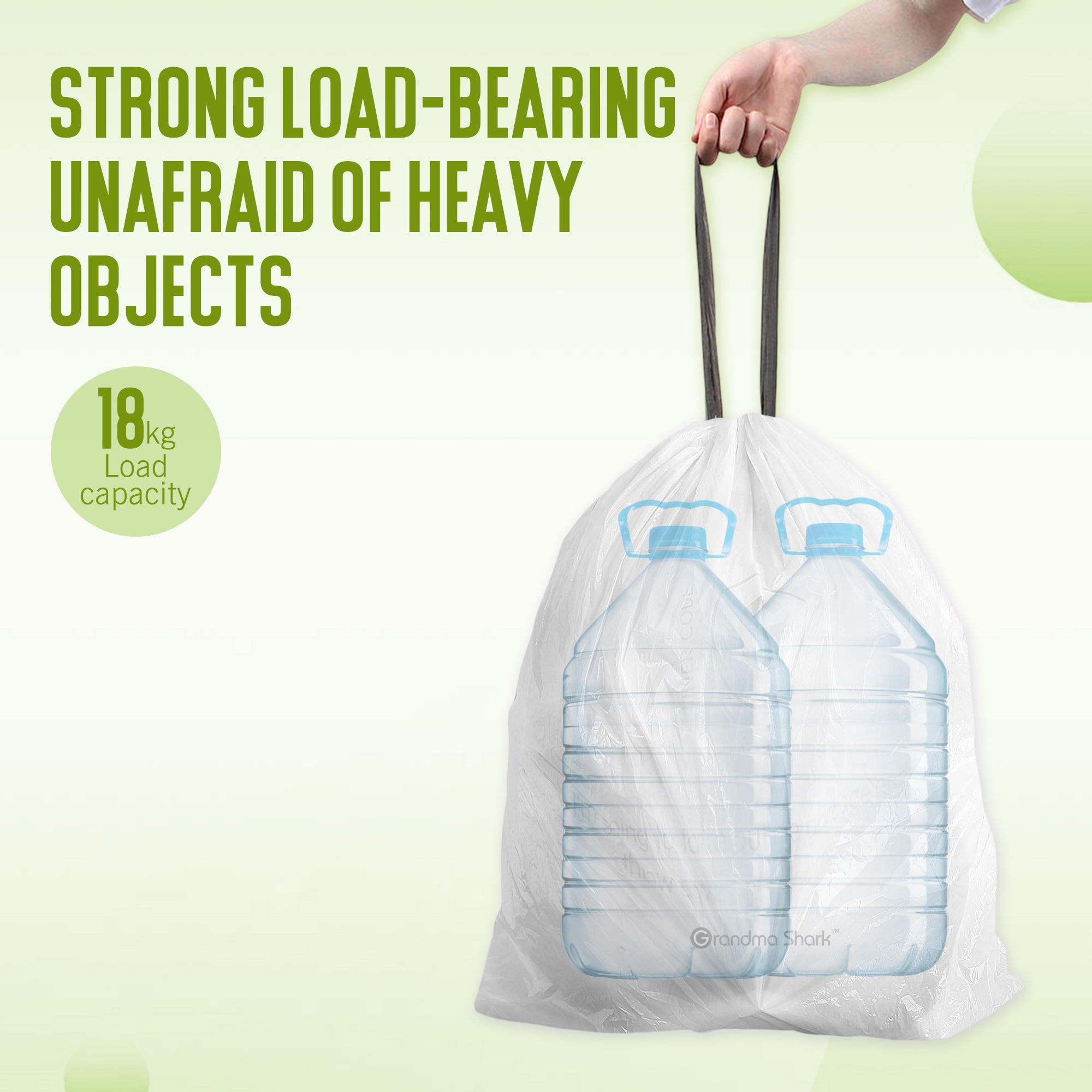 GRANDMA SHARK 30L - 35L Bin Bags 120 Liners Drawstring Trash Bag, Handle Waste Bags, Super Strong, Anti-drip Unscented, 46 × 71 cm