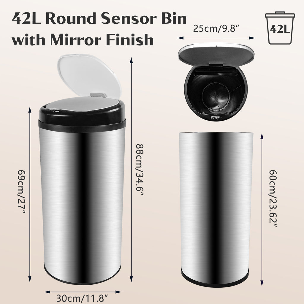 GRANDMA SHARK 42L Tall Kitchen Sensor Bin, Rubbish Trash Can, Open-Cover by Infrared-Sensor, Anti-Fingerprint Stainless Steel Bin