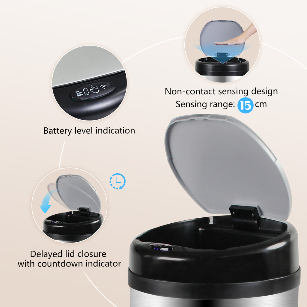 GRANDMA SHARK 42L Tall Kitchen Sensor Bin, Rubbish Trash Can, Open-Cover by Infrared-Sensor, Anti-Fingerprint Stainless Steel Bin