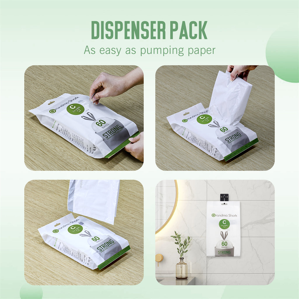 GRANDMA SHARK 10L - 15L Bin Bags 60 Liners Drawstring Trash Bag, Handle Waste Bags, Super Strong, Anti-drip Unscented, 47 × 54 cm