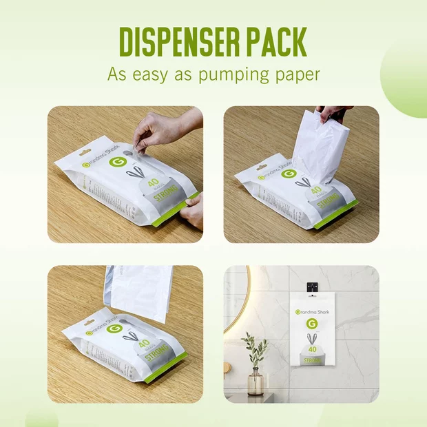 GRANDMA SHARK 30L - 35L Bin Bags 40 Liners Drawstring Trash Bag, Handle Waste Bags, Super Strong, Anti-drip Unscented, 46 × 71 cm