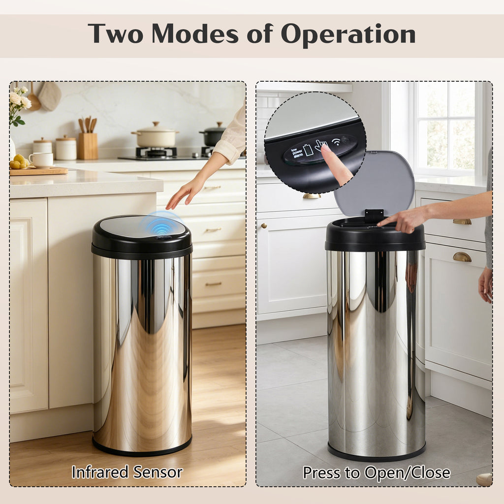 GRANDMA SHARK 42L Tall Kitchen Sensor Bin, Rubbish Trash Can, Open-Cover by Infrared-Sensor, Anti-Fingerprint Stainless Steel Bin (Mirror)
