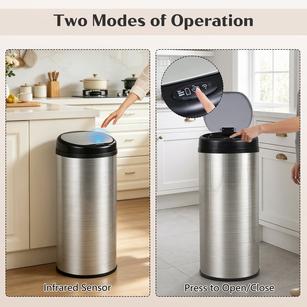 GRANDMA SHARK 42L Tall Kitchen Sensor Bin, Rubbish Trash Can, Open-Cover by Infrared-Sensor, Anti-Fingerprint Stainless Steel Bin