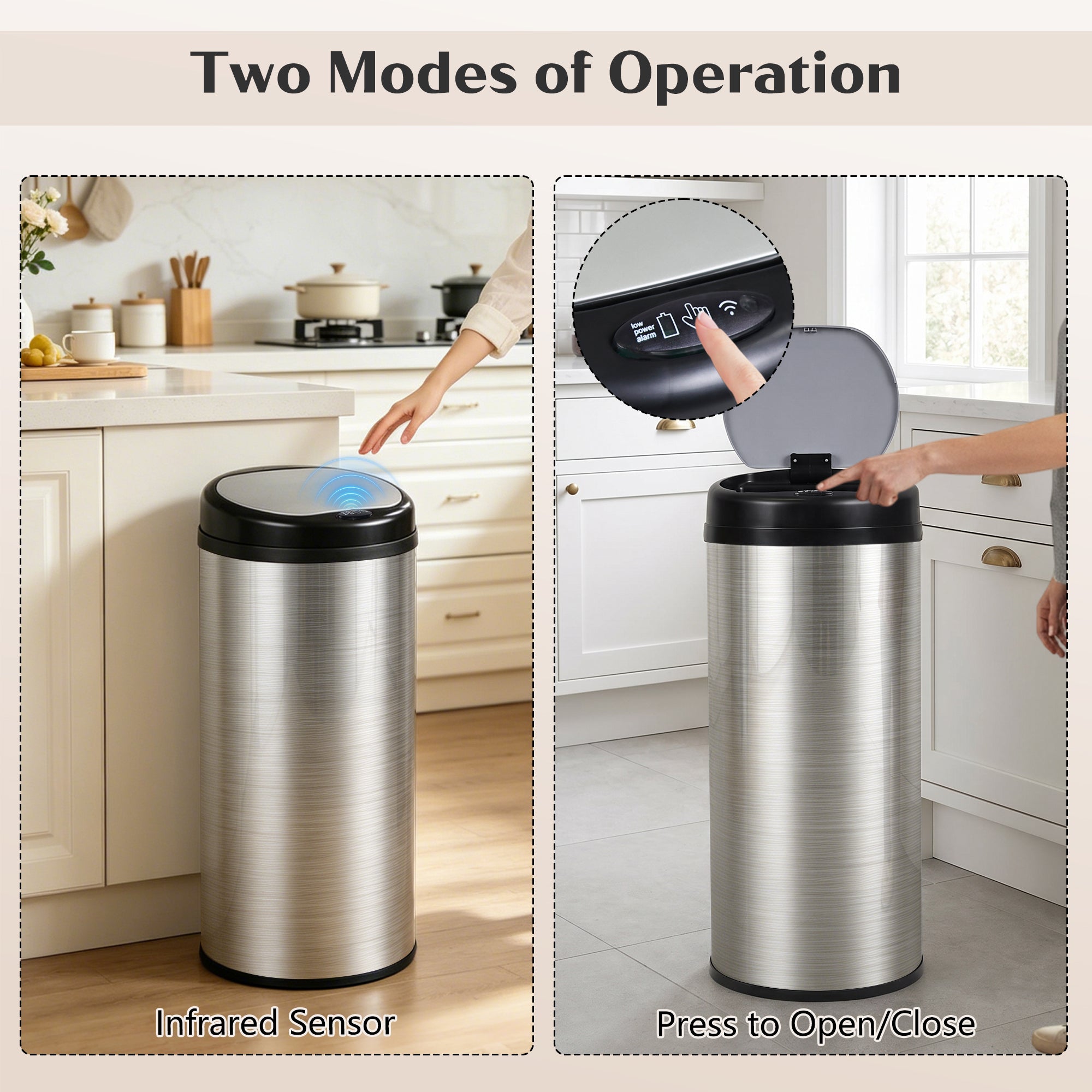 GRANDMA SHARK 42L Tall Kitchen Sensor Bin, Rubbish Trash Can, Open-Cover by Infrared-Sensor, Anti-Fingerprint Stainless Steel Bin
