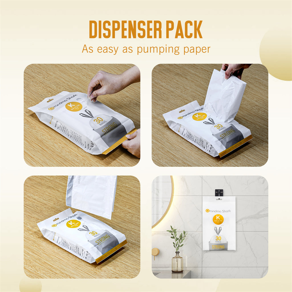 GRANDMA SHARK 38-48L UP TO 55L Bin Bags 90 Liners Drawstring Trash Bag, Handle Waste Bags, Super Strong, Anti-drip Unscented, 60 × 74 cm