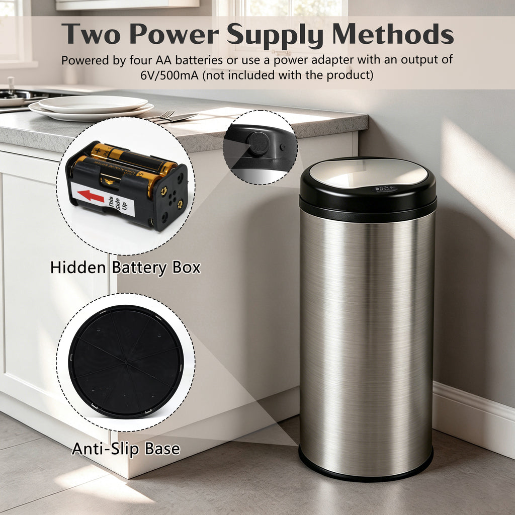 GRANDMA SHARK 42L Tall Kitchen Sensor Bin, Rubbish Trash Can, Open-Cover by Infrared-Sensor, Anti-Fingerprint Stainless Steel Bin