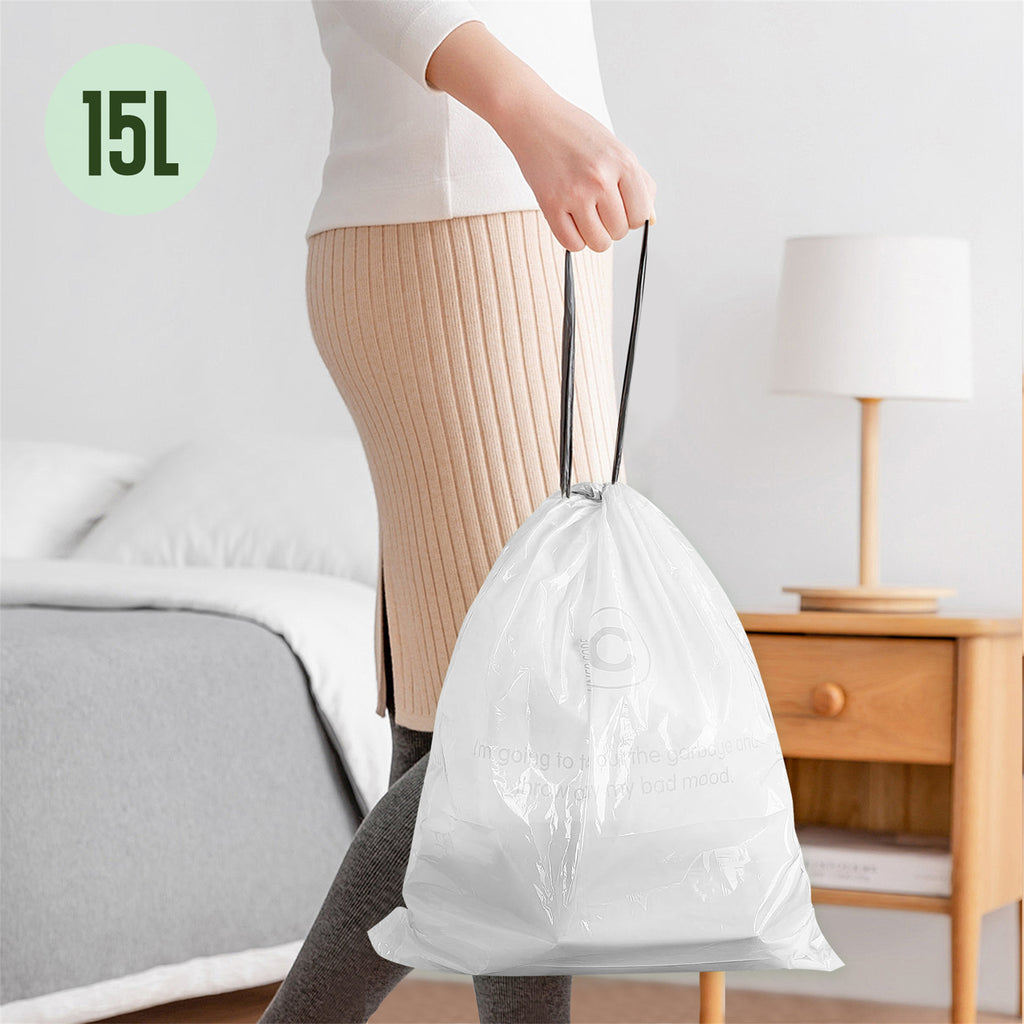 GRANDMA SHARK 10L - 15L Bin Bags 60 Liners Drawstring Trash Bag, Handle Waste Bags, Super Strong, Anti-drip Unscented, 47 × 54 cm