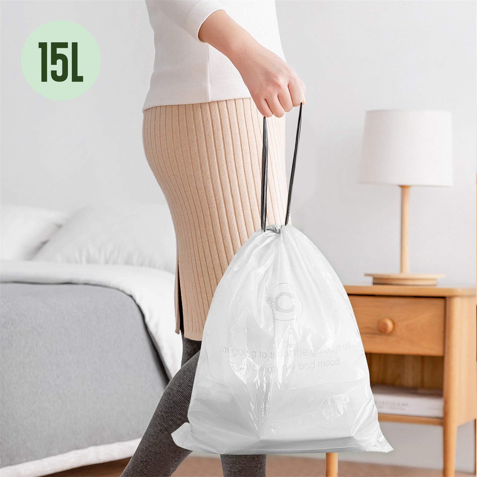 GRANDMA SHARK 10L - 15L Bin Bags 60 Liners Drawstring Trash Bag, Handle Waste Bags, Super Strong, Anti-drip Unscented, 47 × 54 cm