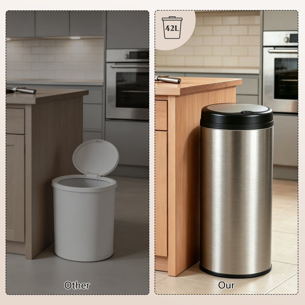 GRANDMA SHARK 42L Tall Kitchen Sensor Bin, Rubbish Trash Can, Open-Cover by Infrared-Sensor, Anti-Fingerprint Stainless Steel Bin