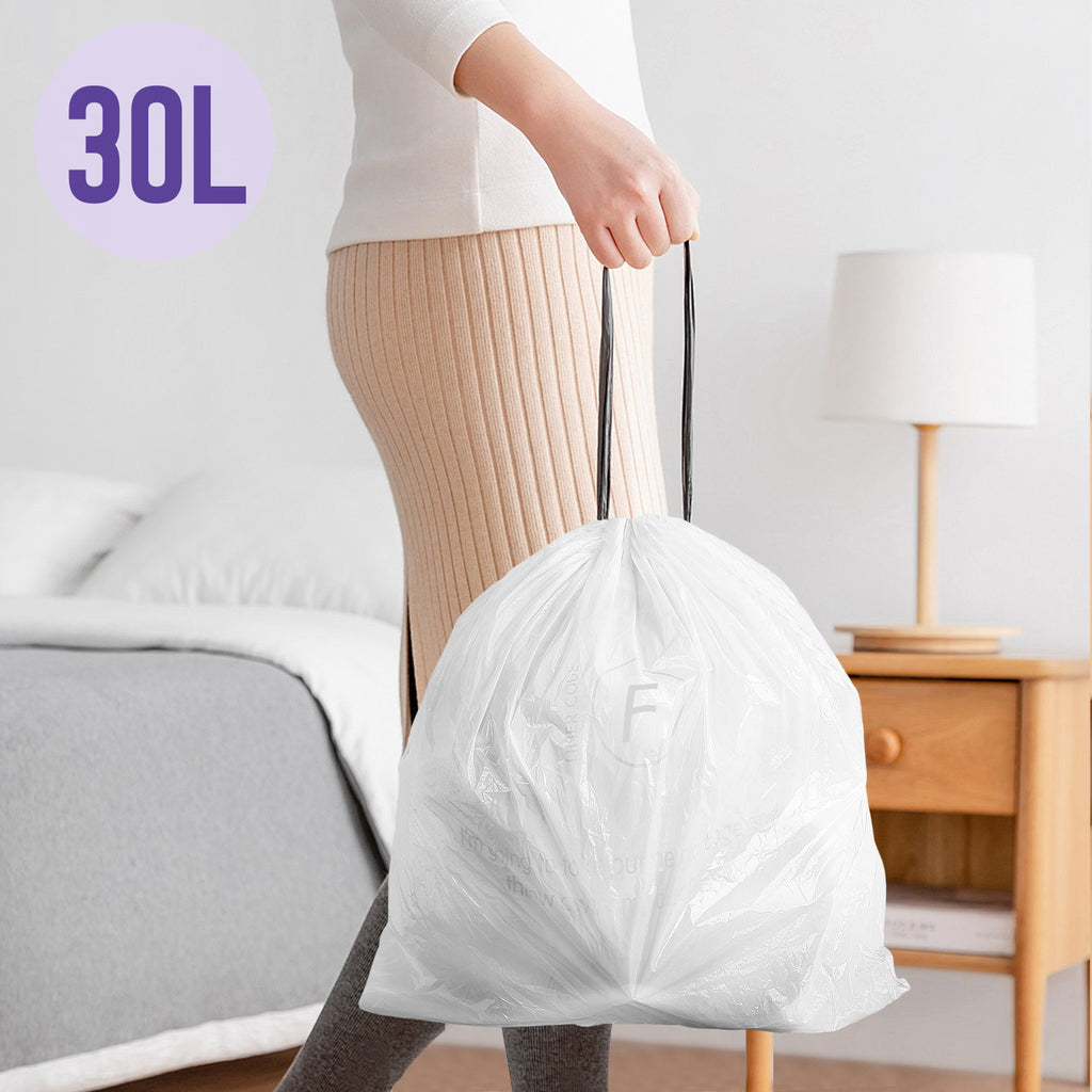 GRANDMA SHARK 30L - 35L Bin Bags 60 Liners Drawstring Trash Bag, Handle Waste Bags, Super Strong, Anti-drip Unscented, 64 × 58 cm