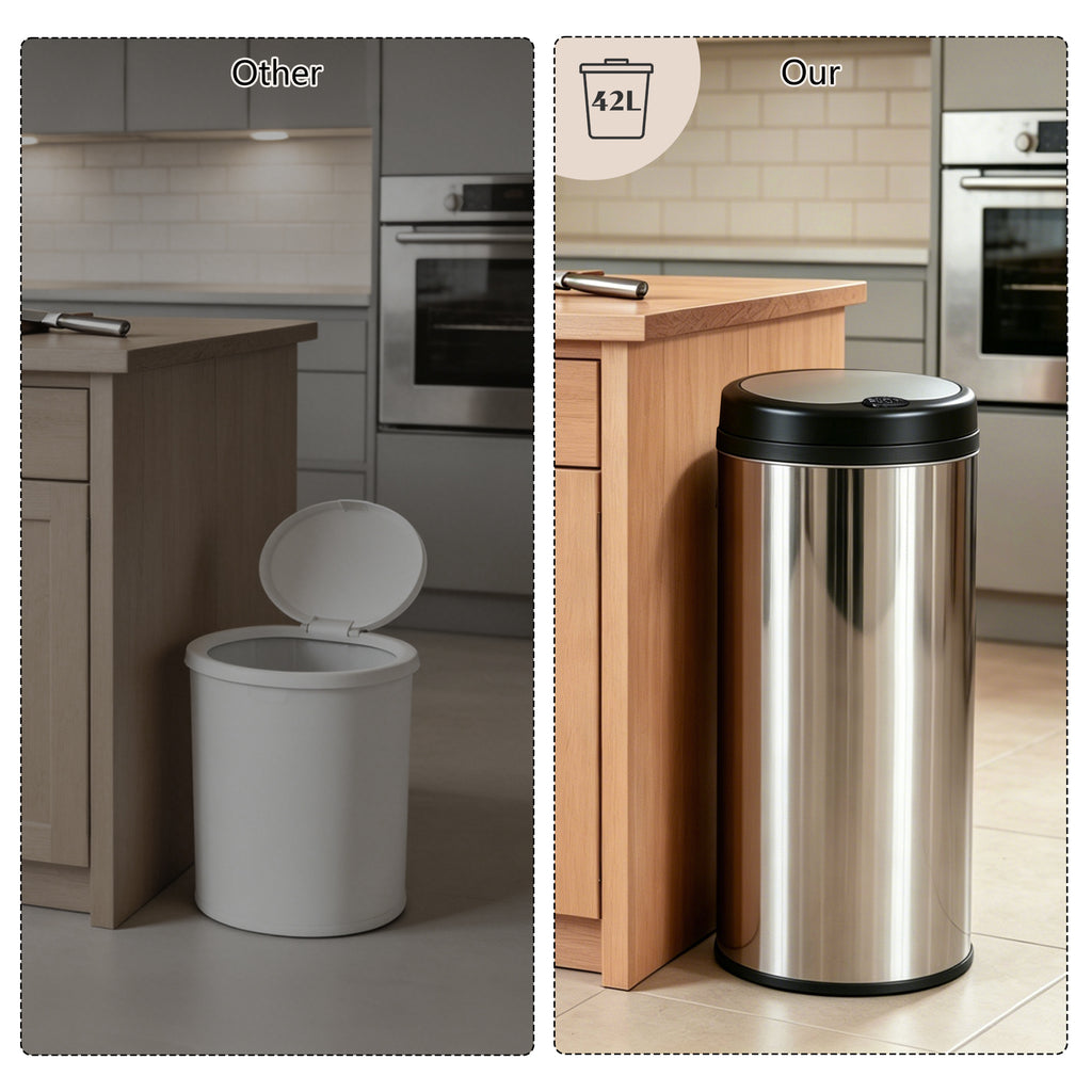 GRANDMA SHARK 42L Tall Kitchen Sensor Bin, Rubbish Trash Can, Open-Cover by Infrared-Sensor, Anti-Fingerprint Stainless Steel Bin (Mirror)