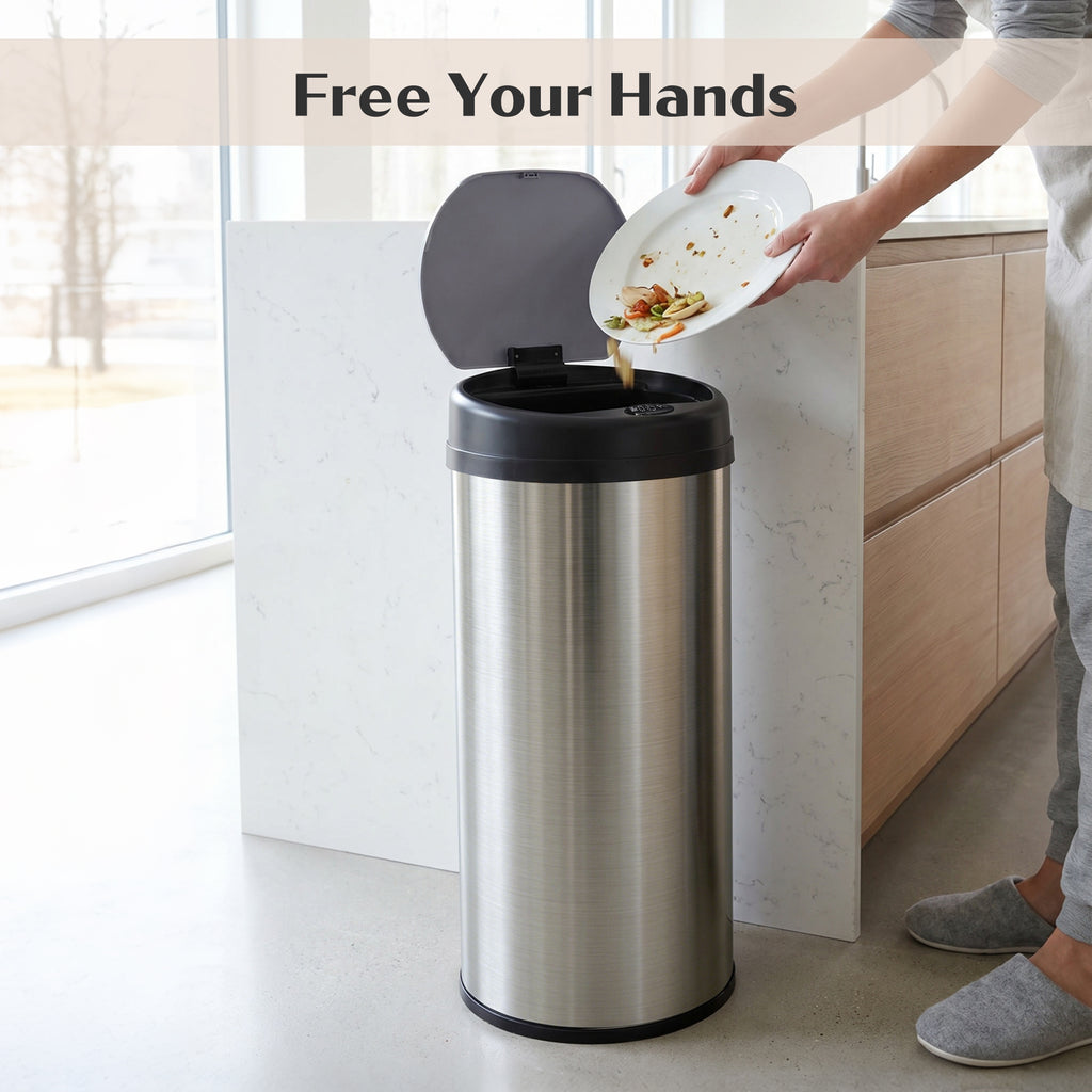 GRANDMA SHARK 42L Tall Kitchen Sensor Bin, Rubbish Trash Can, Open-Cover by Infrared-Sensor, Anti-Fingerprint Stainless Steel Bin