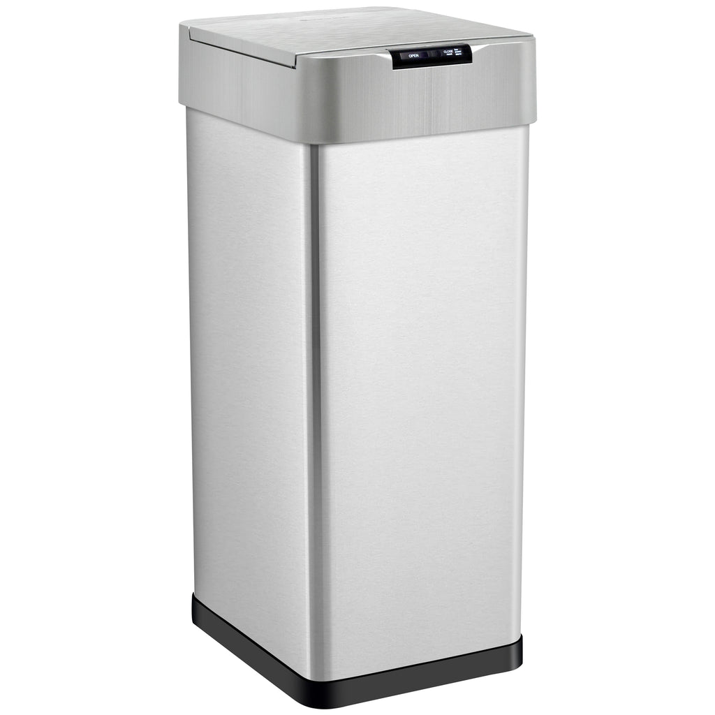 GRANDMA SHARK 50L Automatic Sensor Bin, Stainless Steel Touchless Rubbish Bin with Adjustable Infrared Sensor, Waterproof Kitchen Waste Bin with Soft Close Lid, Battery or USB-C Powered, Silver