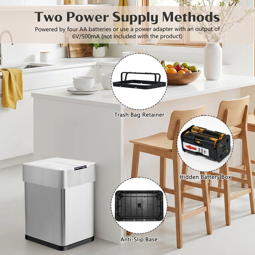 GRANDMA SHARK 30L Automatic Sensor Bin, Stainless Steel Touchless Rubbish Bin with Adjustable Infrared Sensor, Waterproof Kitchen Waste Bin with Soft Close Lid, Silver
