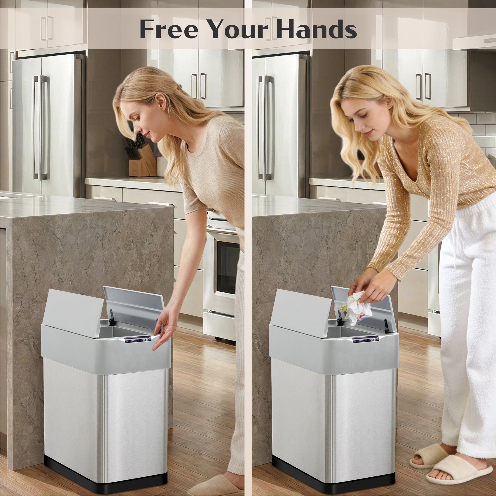 GRANDMA SHARK 30L Automatic Sensor Bin, Stainless Steel Touchless Rubbish Bin with Adjustable Infrared Sensor, Waterproof Kitchen Waste Bin with Soft Close Lid, Silver