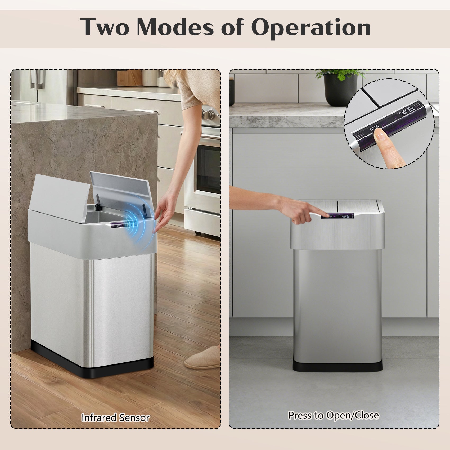 GRANDMA SHARK 30L Automatic Sensor Bin, Stainless Steel Touchless Rubbish Bin with Adjustable Infrared Sensor, Waterproof Kitchen Waste Bin with Soft Close Lid, Silver