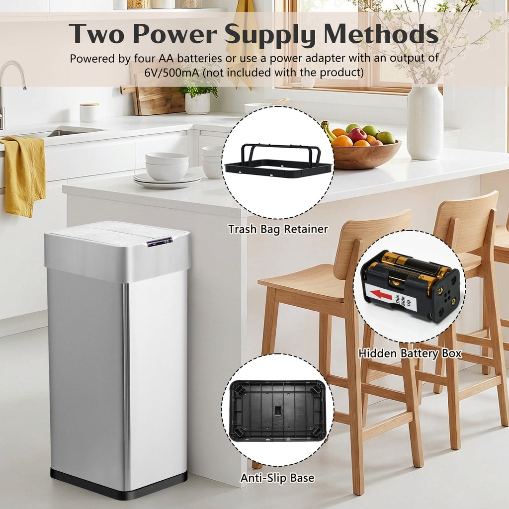 GRANDMA SHARK 70L Automatic Sensor Bin, Stainless Steel Touchless Rubbish Bin with Adjustable Infrared Sensor, Waterproof Kitchen Waste Bin with Soft Close Lid, Silver