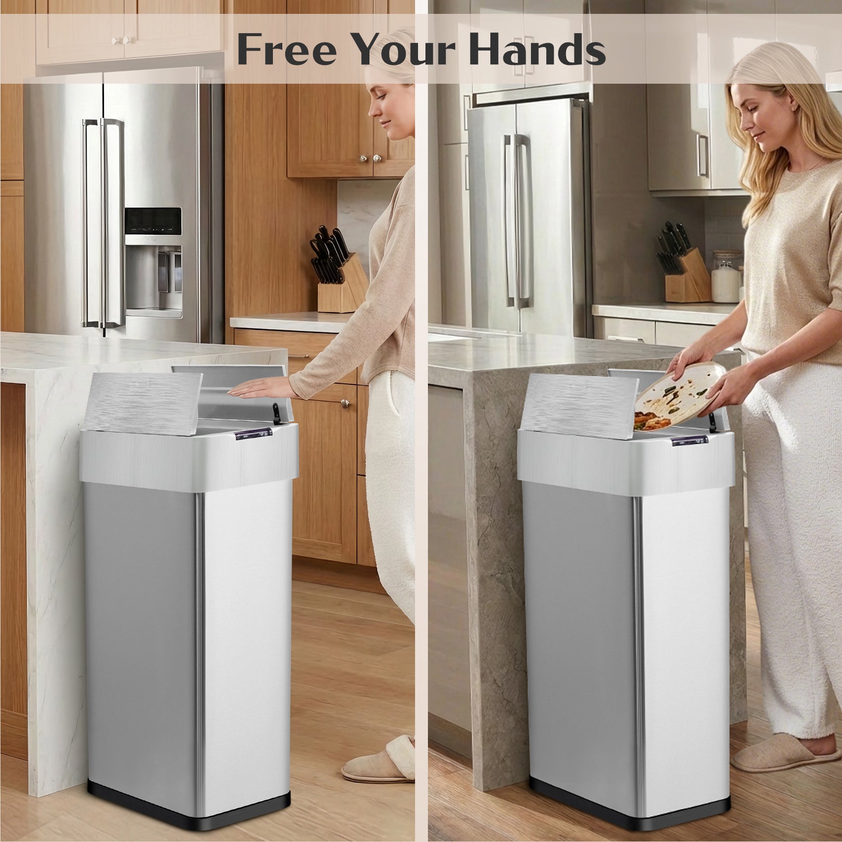 GRANDMA SHARK 70L Automatic Sensor Bin, Stainless Steel Touchless Rubbish Bin with Adjustable Infrared Sensor, Waterproof Kitchen Waste Bin with Soft Close Lid, Silver