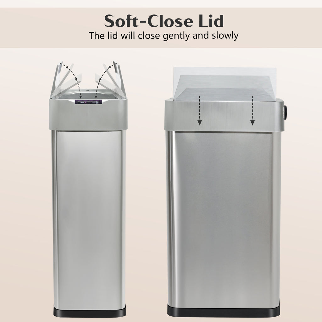 GRANDMA SHARK 70L Automatic Sensor Bin, Stainless Steel Touchless Rubbish Bin with Adjustable Infrared Sensor, Waterproof Kitchen Waste Bin with Soft Close Lid, Silver