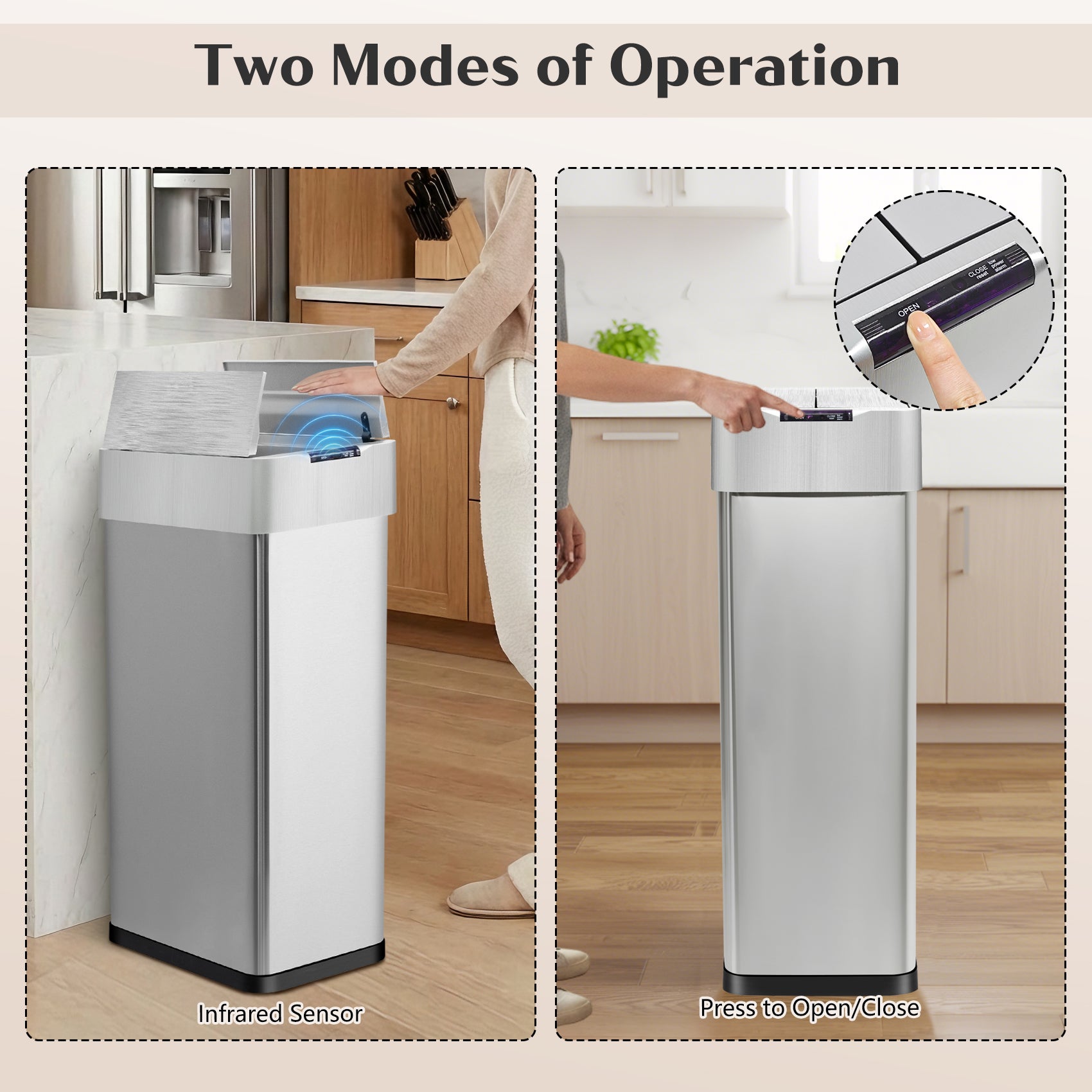 GRANDMA SHARK 70L Automatic Sensor Bin, Stainless Steel Touchless Rubbish Bin with Adjustable Infrared Sensor, Waterproof Kitchen Waste Bin with Soft Close Lid, Silver