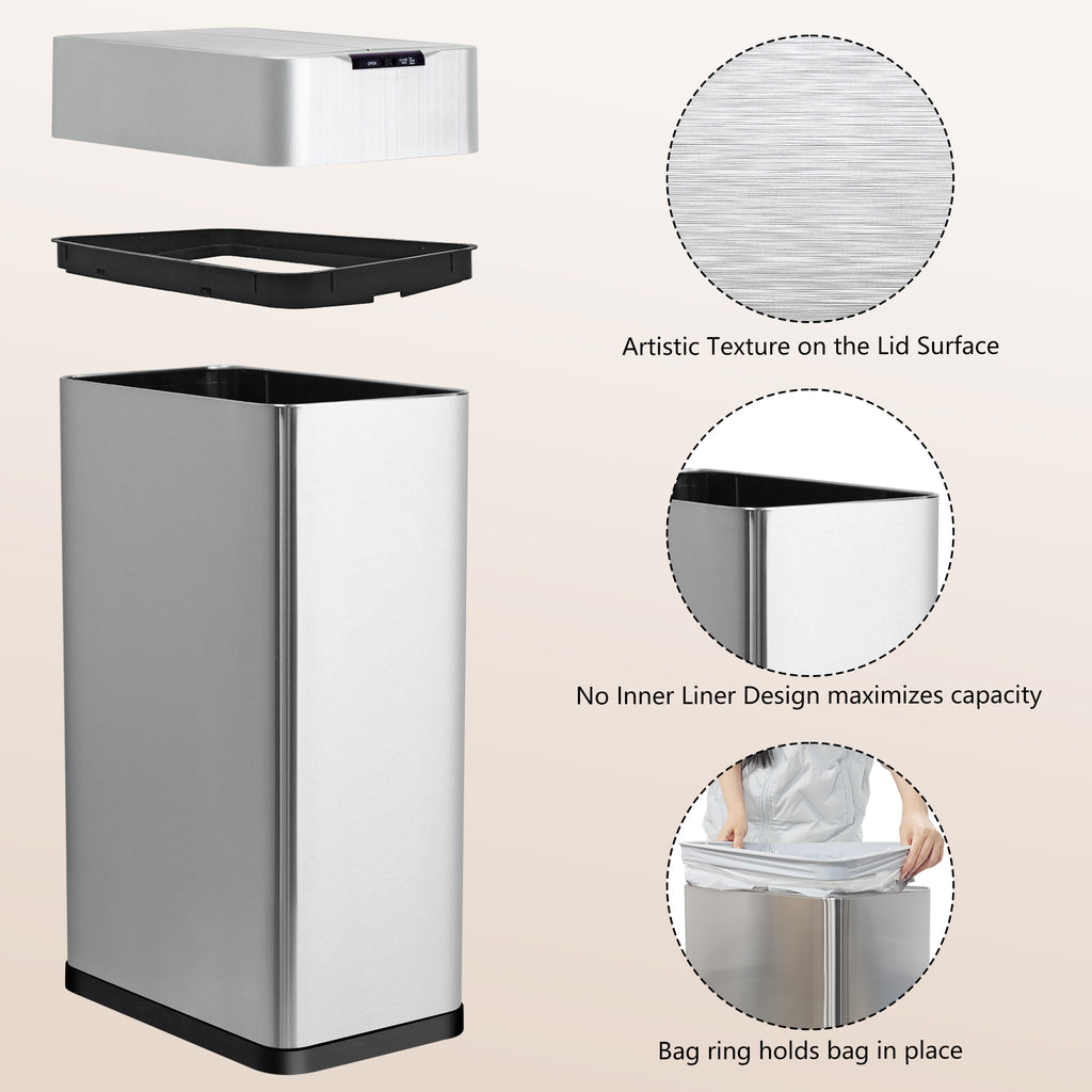 GRANDMA SHARK 70L Automatic Sensor Bin, Stainless Steel Touchless Rubbish Bin with Adjustable Infrared Sensor, Waterproof Kitchen Waste Bin with Soft Close Lid, Silver